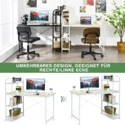 Computertisch mit Ablagefläche mit verstellbaren Untersetzern Bürotisch Homeoffice-Schreibtisch Weiß