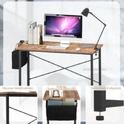 Computertisch mit Aufbewahrungsbeutel Schreibtisch aus Holz 102 X 51 X 76 cm (Rustikales Braun, M)