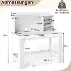 Computertisch mit Aufsatzschrank Bürotisch mit Steckdosen & Kabeldurchführung moderner Schminktisch-Schreibtisch Weiß
