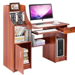 Computertisch mit Bücherregal Holzschreibtisch mit Ablagefächern und Schrank moderner Arbeitsplatz Schreibtisch für Arbeitszimmer Büro