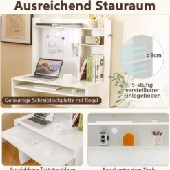 Computertisch mit Magnetischer Pinnwand Home Office Schreibtisch Modern PC Tisch Weiß