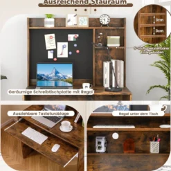 Computertisch mit magnetischer Pinnwand Home-Office-Schreibtisch mit Aufsatz und Tastaturablage Braun