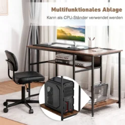Computertisch mit offenem Regal und CPU-Ständer 120 x 60 x 75 cm Rustikales Braun
