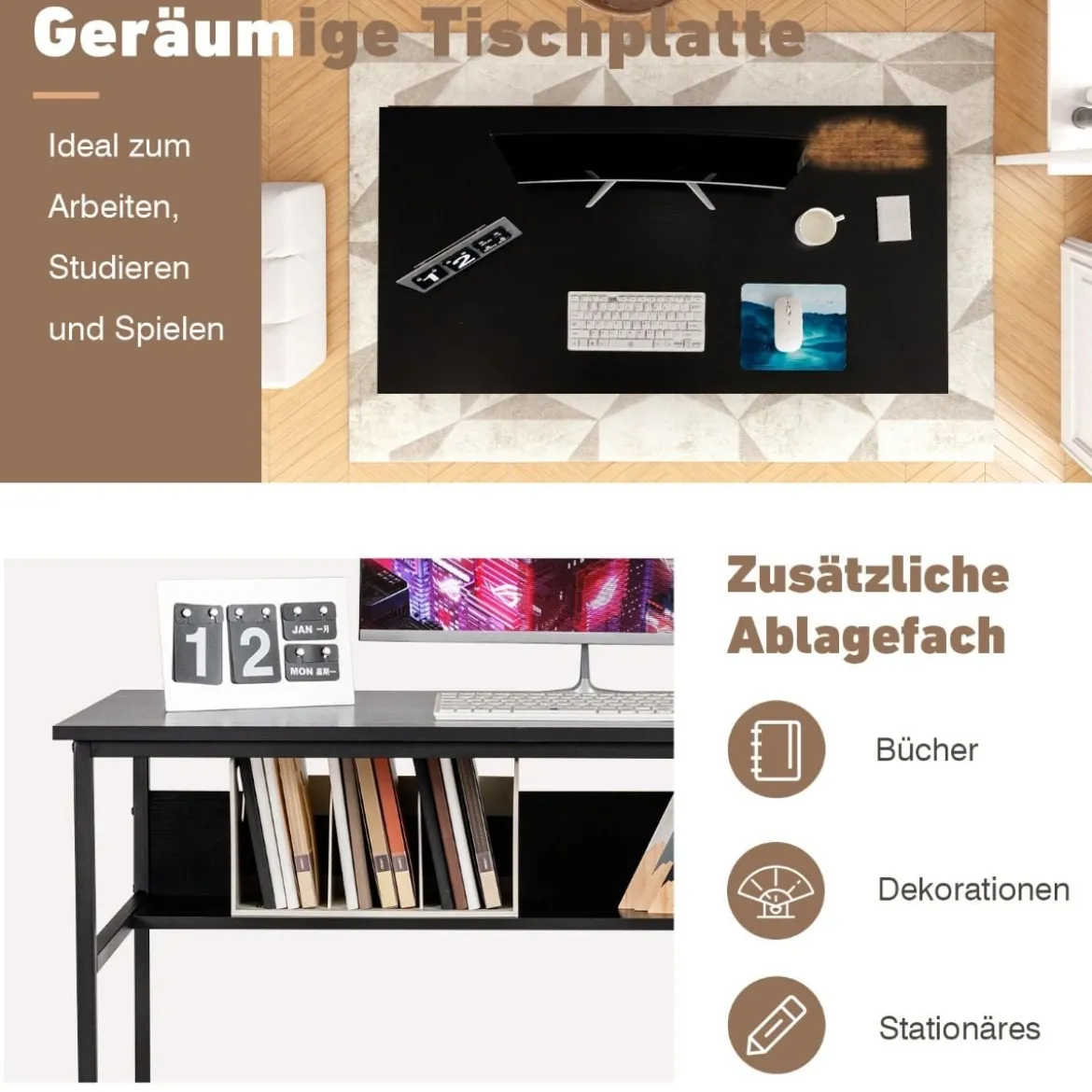 Computertisch mit offenem Regal und CPU-Ständer 120 x 60 x 75 cm Schwarz