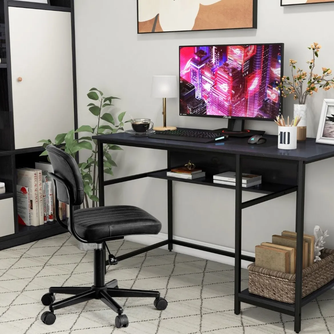 Computertisch mit offenem Regal und CPU-Ständer 120 x 60 x 75 cm Schwarz