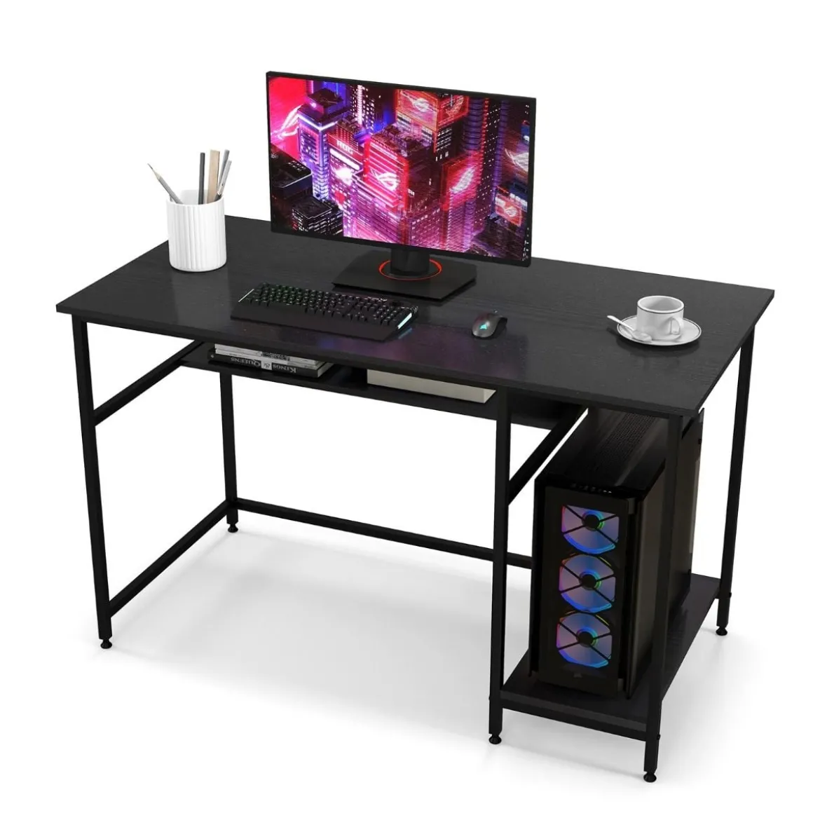 Computertisch mit offenem Regal und CPU-Ständer 120 x 60 x 75 cm Schwarz