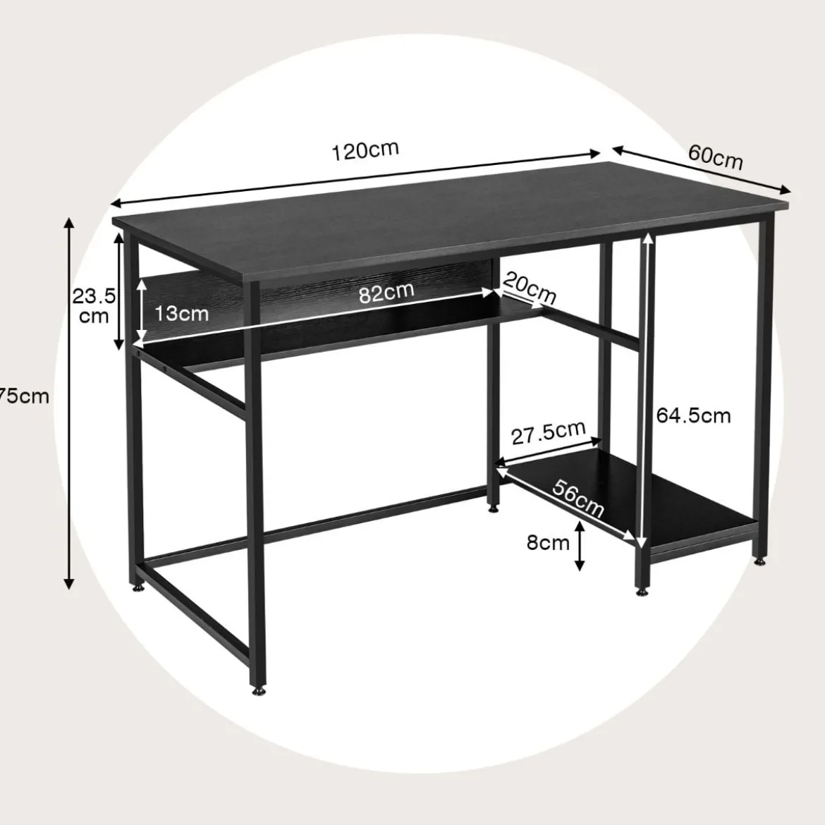 Computertisch mit offenem Regal und CPU-Ständer 120 x 60 x 75 cm Schwarz
