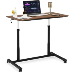 Computertisch mit 4 Rollen Höhenverstellbarer Schreibtisch 95 x 52 x 70 - 107 cm Braun