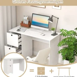 Computertisch mit 2 Schubladen Schreibtisch Robuster Gaming-Tisch Schminktisch Laptoptisch