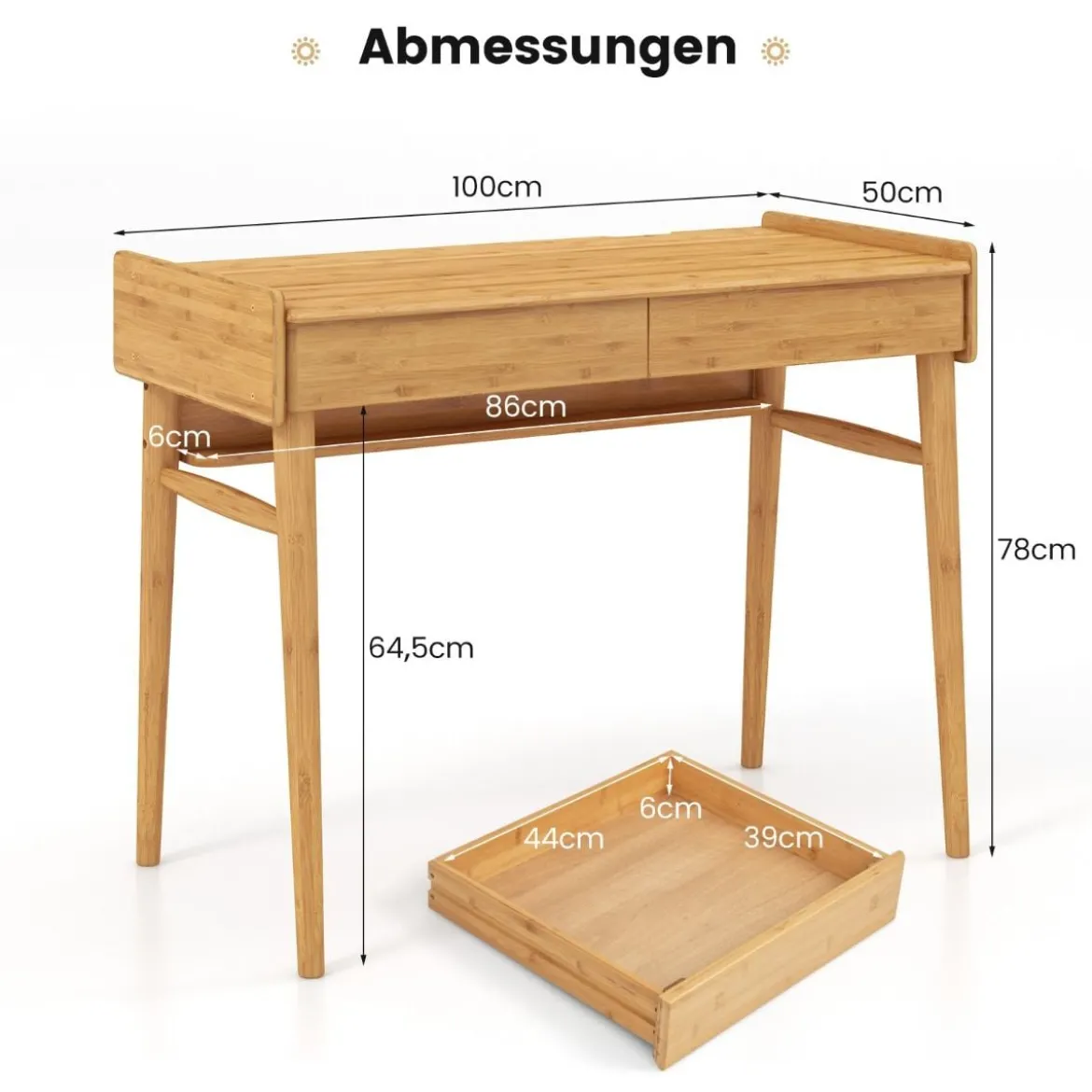 Computertisch mit Schubladen & Offenem Regal & Kabelführungsschlitz Schreibtisch Natur