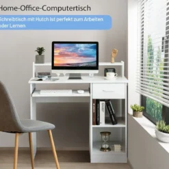 Computertisch Schreibtisch mit Aufbewahrungsschublade & Regal-Aufsatz 90 x 48 x 91,5 cm Weiß
