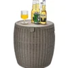 Cooler 45L Terrassentisch Eiskühler mit Deckel 3 in 1 Beistelltisch Ø40 x 43 cm Braun
