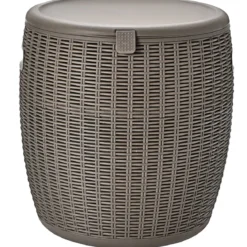 Cooler 45L Terrassentisch Eiskühler mit Deckel 3 in 1 Beistelltisch Ø40 x 43 cm Braun