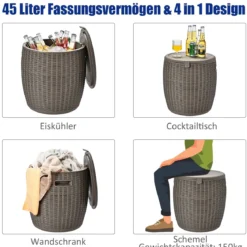 Cooler 45L Terrassentisch Eiskühler mit Deckel 3 in 1 Beistelltisch Ø40 x 43 cm Braun