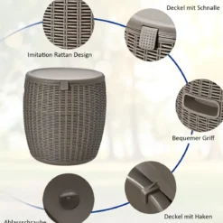 Cooler 45L Terrassentisch Eiskühler mit Deckel 3 in 1 Beistelltisch Ø40 x 43 cm Braun
