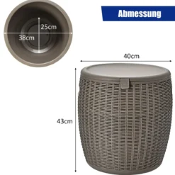 Cooler 45L Terrassentisch Eiskühler mit Deckel 3 in 1 Beistelltisch Ø40 x 43 cm Braun