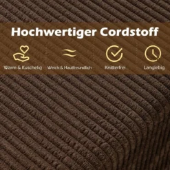 Corduroy 3-Sitzer Sofa Loveseat mit hoher Rückenlehne breiten Armlehnen & tiefem Sitz Braun