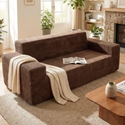 Corduroy 3-Sitzer Sofa Loveseat mit hoher Rückenlehne breiten Armlehnen & tiefem Sitz Braun