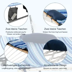 Cosway Hängematte mit Ständer Hängematten-Set mit Kissen 345 x 92,5 x 125 cm Schwarz + Blau