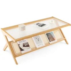 Couchtisch aus Bambus 120 cm 2-stöckiger Rechteckiger Kaffeetisch Natur