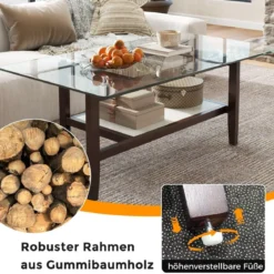 Couchtisch aus Glas 2-stöckiger Beistelltisch mit Ablagefläche 107 cm Langer rechteckiger Kaffeetisch