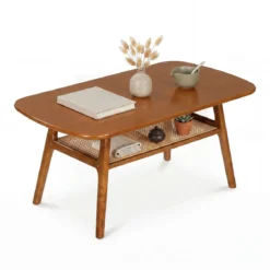 Couchtisch Beistelltisch 2 Ebenen mit Offener Ablage Wohnzimmertsich 100 x 53,5 x 45,5 cm Walnuss