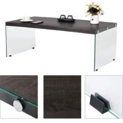 Couchtisch Beistelltisch Wohnzimmertisch Kaffeetisch 110 x 55 x 40 cm Holz und Hartglas