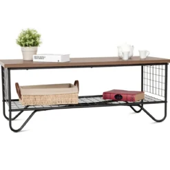 Couchtisch 2 Etagen Wohnzimmer Balkon Sofatisch Beistelltisch mit Stauraum, 105 x 50 x 41,5 cm