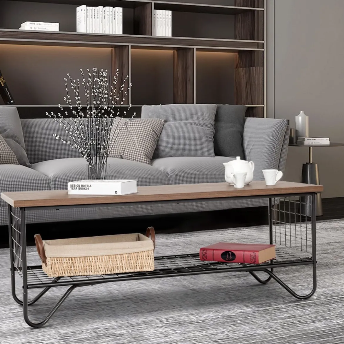 Couchtisch 2 Etagen Wohnzimmer Balkon Sofatisch Beistelltisch mit Stauraum, 105 x 50 x 41,5 cm