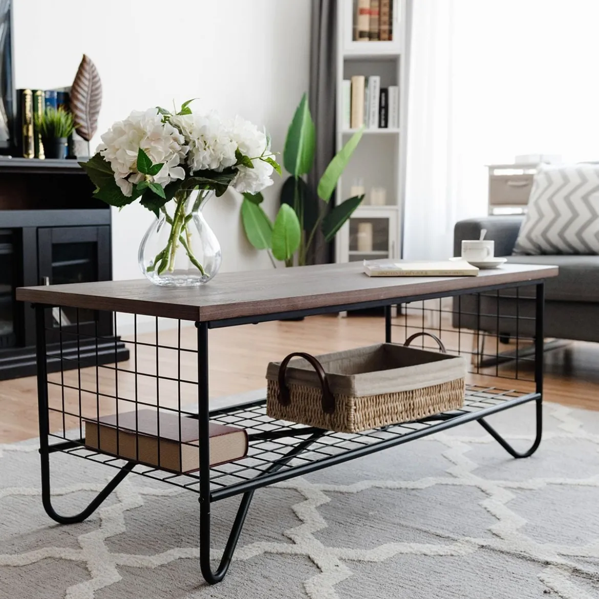 Couchtisch 2 Etagen Wohnzimmer Balkon Sofatisch Beistelltisch mit Stauraum, 105 x 50 x 41,5 cm