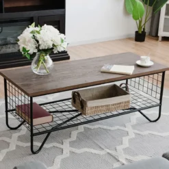 Couchtisch 2 Etagen Wohnzimmer Balkon Sofatisch Beistelltisch mit Stauraum, 105 x 50 x 41,5 cm