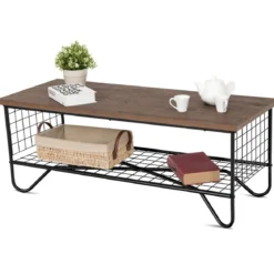 Couchtisch 2 Etagen Wohnzimmer Balkon Sofatisch Beistelltisch mit Stauraum, 105 x 50 x 41,5 cm