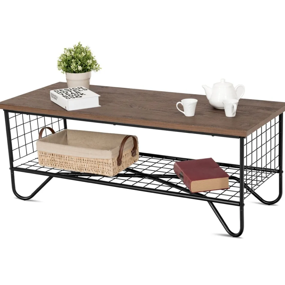 Couchtisch 2 Etagen Wohnzimmer Balkon Sofatisch Beistelltisch mit Stauraum, 105 x 50 x 41,5 cm