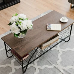 Couchtisch 2 Etagen Wohnzimmer Balkon Sofatisch Beistelltisch mit Stauraum, 105 x 50 x 41,5 cm