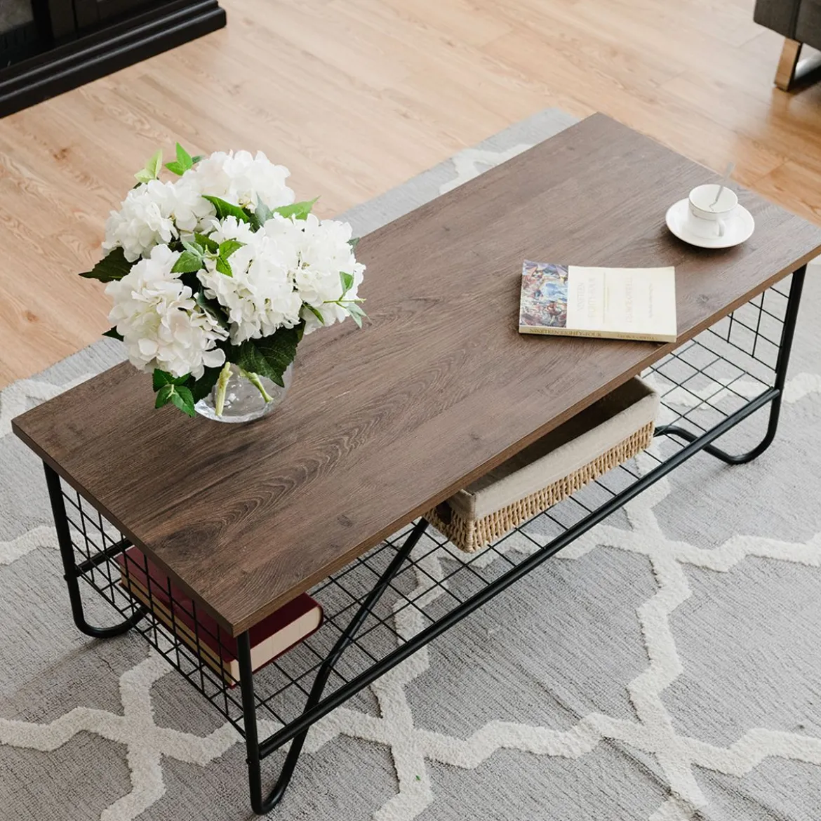 Couchtisch 2 Etagen Wohnzimmer Balkon Sofatisch Beistelltisch mit Stauraum, 105 x 50 x 41,5 cm