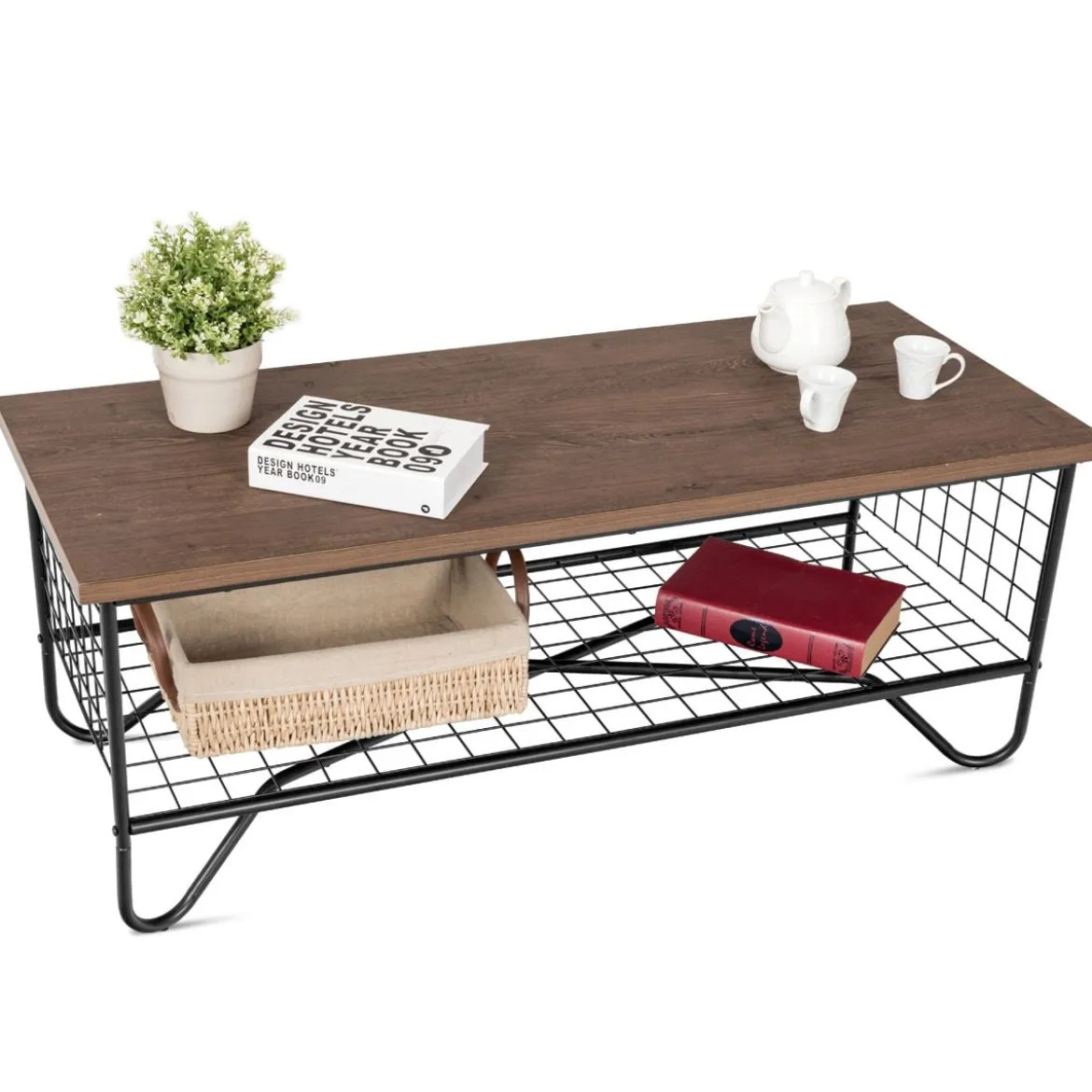 Couchtisch 2 Etagen Wohnzimmer Balkon Sofatisch Beistelltisch mit Stauraum, 105 x 50 x 41,5 cm