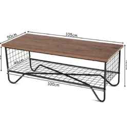 Couchtisch 2 Etagen Wohnzimmer Balkon Sofatisch Beistelltisch mit Stauraum, 105 x 50 x 41,5 cm