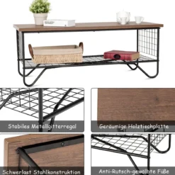 Couchtisch 2 Etagen Wohnzimmer Balkon Sofatisch Beistelltisch mit Stauraum, 105 x 50 x 41,5 cm