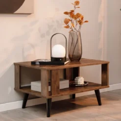 Couchtisch für Kleine Räume 2-Stufiger Kaffeetisch aus Holz 70 x 50 x 41 cm