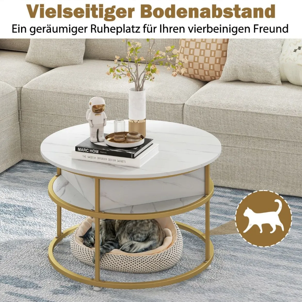Couchtisch Höhenverstellbar Wohnzimmertisch mit Hebeplatte & Versteckter Stauraum