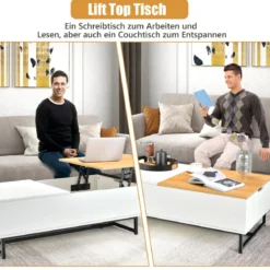 Couchtisch Höhenverstellbar 2 Ebenen Beistelltisch mit Metallrahmen 110 x 60 x 38 cm Weiß
