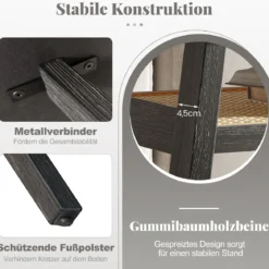 Couchtisch Holz Wohnzimmertisch mit Rattan-Ablage Beistelltisch 2 Ebenen Kaffeetisch rustikal 100 x 55 x 44,5 cm
