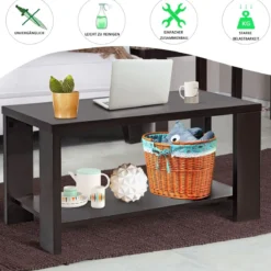Couchtisch Holz Wohnzimmertisch mit unterer Ablage 80 x 40,5 x 42 cm Braun