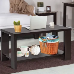 Couchtisch Holz Wohnzimmertisch mit unterer Ablage 80 x 40,5 x 42 cm Braun