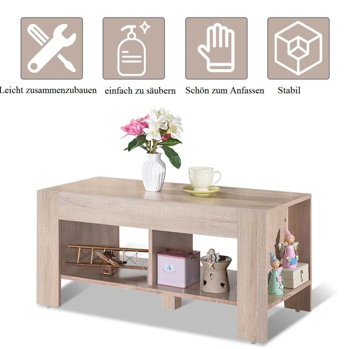 Couchtisch Kaffeetisch Beistelltisch mit 5 Füßen 90 x 39 x 42 cm MDF