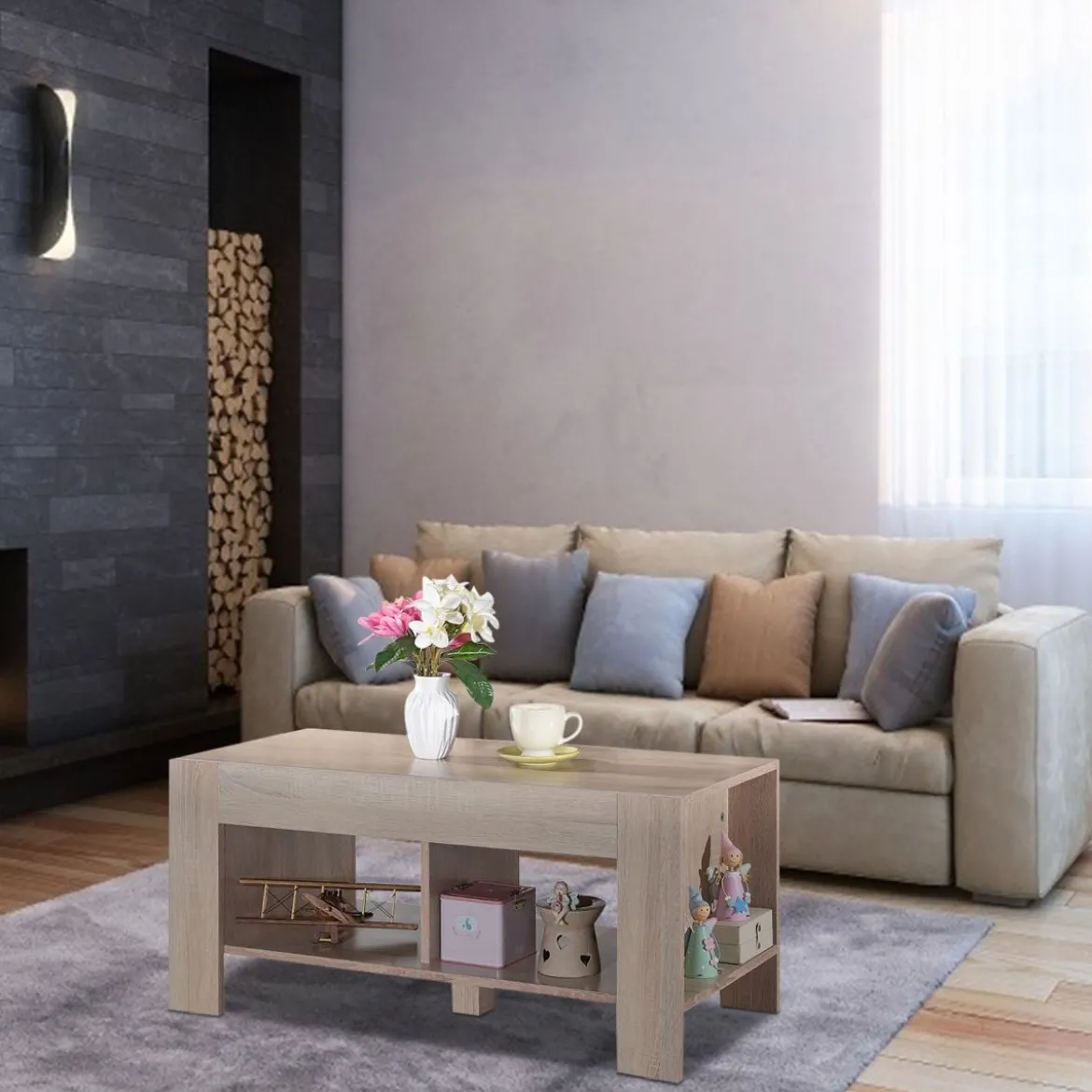 Couchtisch Kaffeetisch Beistelltisch mit 5 Füßen 90 x 39 x 42 cm MDF