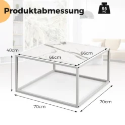 Couchtisch Marmor Optik rechteckiger Kaffeetisch mit Metallrahmen 70 x 70 x 40 cm Weiß