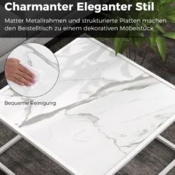 Couchtisch Marmor Optik rechteckiger Kaffeetisch mit Metallrahmen 70 x 70 x 40 cm Weiß