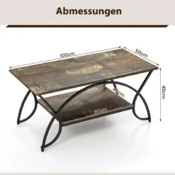 Couchtisch mit Ablage und Metallgestell Moderner Sofatisch 100 x 50 x 45 cm Rustikales Braun