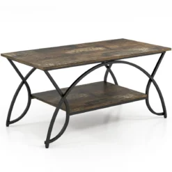 Couchtisch mit Ablage und Metallgestell Moderner Sofatisch 100 x 50 x 45 cm Rustikales Braun